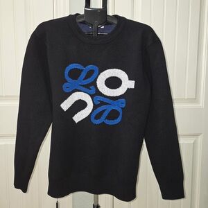 Loewe Black Crewneck Sweater with Blue & White Logo